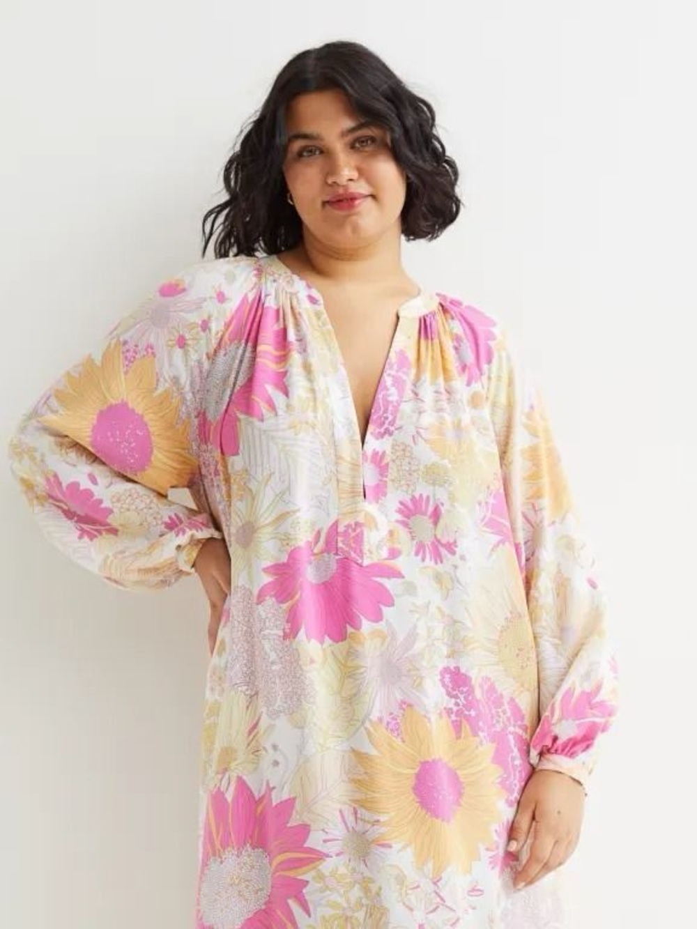 H&M Pink and Yellow Floral Long-Sleeve Dress - Picture 3 of 4
